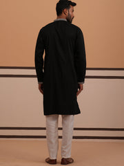 Silk Blend Kurta Set with Matching Embroidered Dupatta (65KP D 5375 Black ) [FF] [A-1-4]
