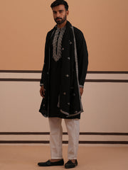 Silk Blend Kurta Set with Matching Embroidered Dupatta (65KP D 5375 Black ) [FF] [A-1-4]
