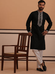 Silk Blend Kurta Set with Matching Embroidered Dupatta (65KP D 5375 Black ) [FF] [A-1-4]