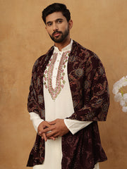 Traditional Silk Blend Kurta Pyjama & Dupatta Set (65KP D 5433 White )