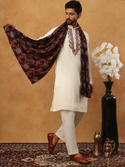 Traditional Silk Blend Kurta Pyjama & Dupatta Set (65KP D 5433 White )