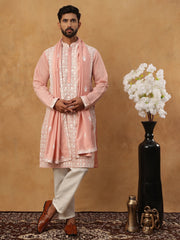 Silk Blend Embroidered Kurta Pyjama Dupatta Set (65KP D 5438 Peach ) [FF] [P-14]