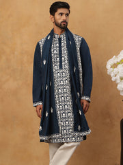 Silk Blend Embroidered Kurta Pyjama Dupatta Set (65KP D 5438 Peacock ) [FF] [P-14]