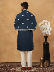 Silk Blend Embroidered Kurta Pyjama Dupatta Set (65KP D 5438 Peacock ) [FF] [P-14]