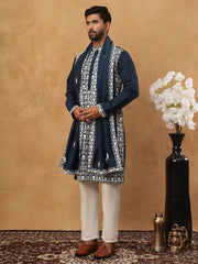 Silk Blend Embroidered Kurta Pyjama Dupatta Set (65KP D 5438 Peacock ) [FF] [P-14]