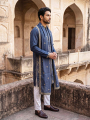 Men’s Embroidered Kurta Pyjama with Dupatta Set ( 65KP P D 5540Navy ) [FF] [L-2-5]