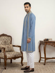 Men’s Traditional Thread Embroidered Kurta Set & Dupatta ( 65KP D 5549Blue ) [FF] [F-9]