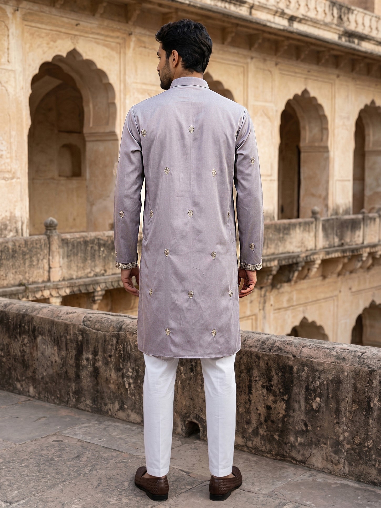 DesiQlo Men Embroidered Kurta Pyjama Set - Purple - 65KP_D_5549Purple_