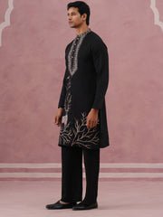 Men Ethnic Embroidered Kurta Set (65KP PJ11B 5342 Black )