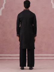 Floral Embroidered Silk Blend Kurta Set (65KP PJ11B 5356 Black )