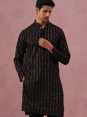Silk Blend Embroidered Kurta Pyjama Set for Men (65KP PJ11B 5372 Black )