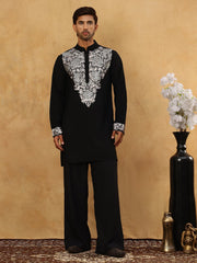 Japanese Fabric Embroidered Kurta Pyjama ( 65KP PJ11B 5453Black ) [FF] [N-7-8]