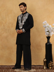 Japanese Fabric Embroidered Kurta Pyjama ( 65KP PJ11B 5453Black ) [FF] [N-7-8]