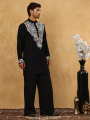 Japanese Fabric Embroidered Kurta Pyjama ( 65KP PJ11B 5453Black ) [FF] [N-7-8]