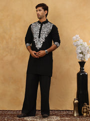 Japanese Fabric Embroidered Kurta Pyjama ( 65KP PJ11B 5453Black ) [FF] [N-7-8]
