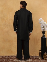 Silk Blend Embroidered Kurta Pyjama Set ( 65KP PJ11B 5465Black )