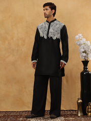 Silk Blend Embroidered Kurta Pyjama Set ( 65KP PJ11B 5465Black )