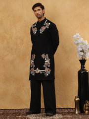 Japanese Imported Fabric Embroidered Kurta Set ( 65KP PJ11B 5499Black )
