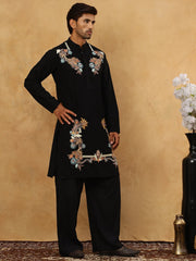Japanese Imported Fabric Embroidered Kurta Set ( 65KP PJ11B 5499Black )