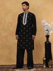 Men's Japanese Imported Embroidered Kurta Set ( 65KP PJ11B 5504Black )