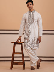 Men Ethnic Embroidered Kurta Set (65KP PJ11W 5342 White )