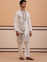 Men Ethnic Embroidered Kurta Set (65KP PJ11W 5342 White )