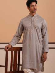 Men's Geometric Embroidered Kurta Set (65KP PJ11W 5358 Grey )