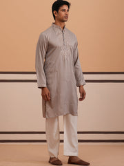 Men's Geometric Embroidered Kurta Set (65KP PJ11W 5358 Grey )