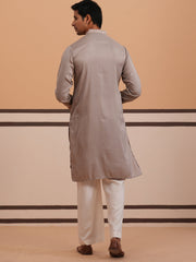 Men's Geometric Embroidered Kurta Set (65KP PJ11W 5358 Grey )