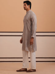 Men's Geometric Embroidered Kurta Set (65KP PJ11W 5358 Grey )