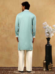 Men's Festive Cotton Blend Kurta Pyjama ( 65KP PJ11W 5360Blue )