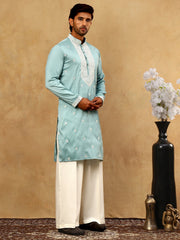 Men's Festive Cotton Blend Kurta Pyjama ( 65KP PJ11W 5360Blue )