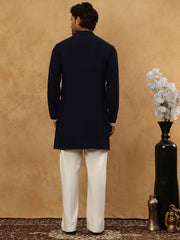 Men Japanese Fabric Embroidered Kurta Set ( 65KP PJ11W 5498Navy )