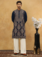 Embroidered Silk Blend Kurta Set ( 65KP PJ11W 5506Peacock ) [FF] [A-1-2-3-4]