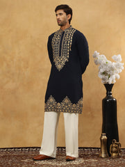 Men’s Japanese Embroidered Kurta Set ( 65KP PJ11W 5512Navy ) [FF] [K-5-6]