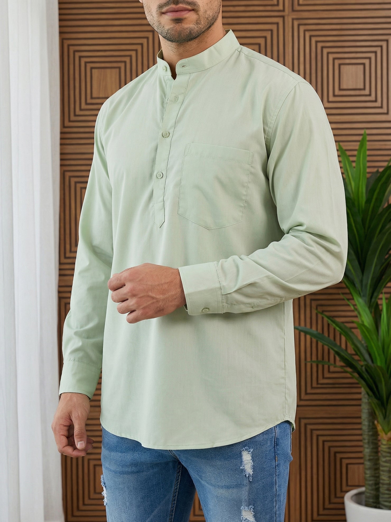DesiQlo Men Solid Kurta Only - Green - 65SK_5397Pista_S