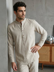Men’s Solid Pure Cotton Short Kurta ( 65SK 5398Beige ) [FF] [P-16]