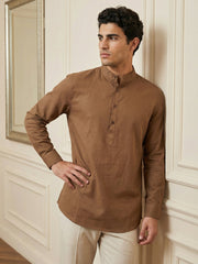 Men’s Solid Pure Cotton Short Kurta ( 65SK 5398Brown ) [FF] [P-16]