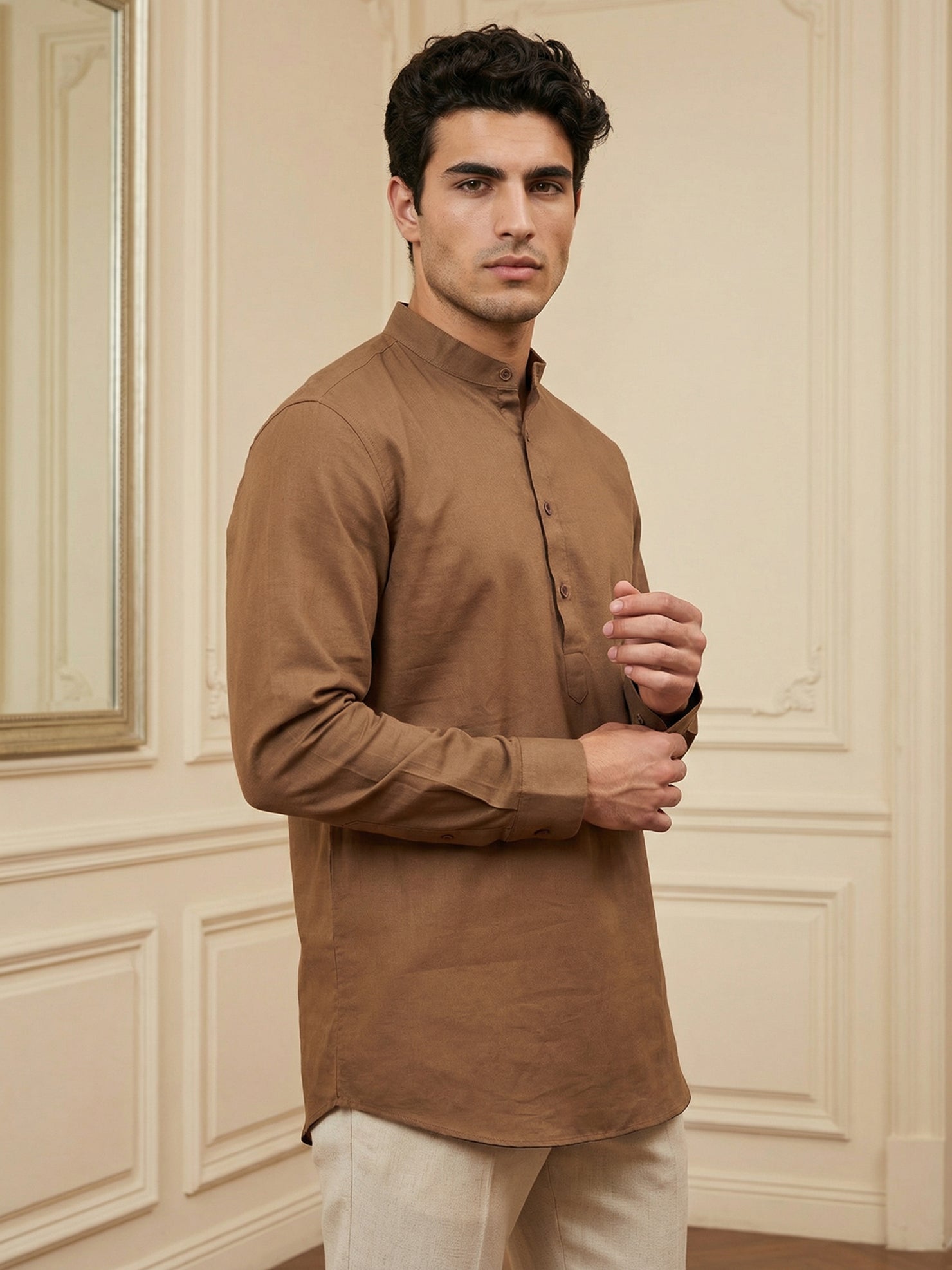 DesiQlo Men Solid Kurta Only - Brown