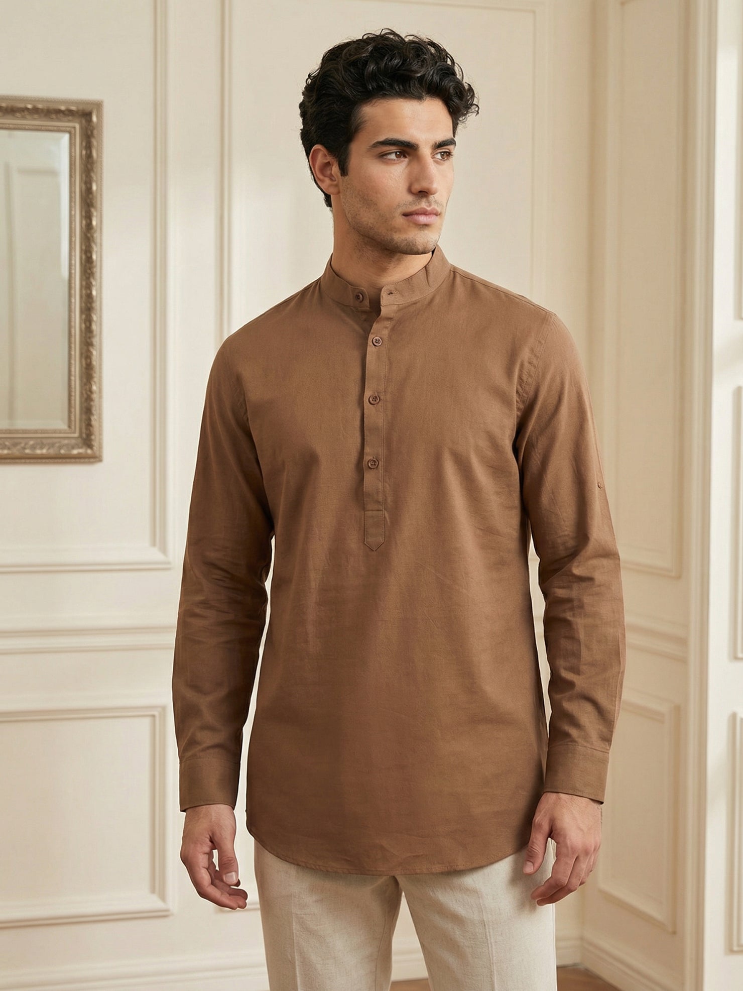DesiQlo Men Solid Kurta Only - Brown