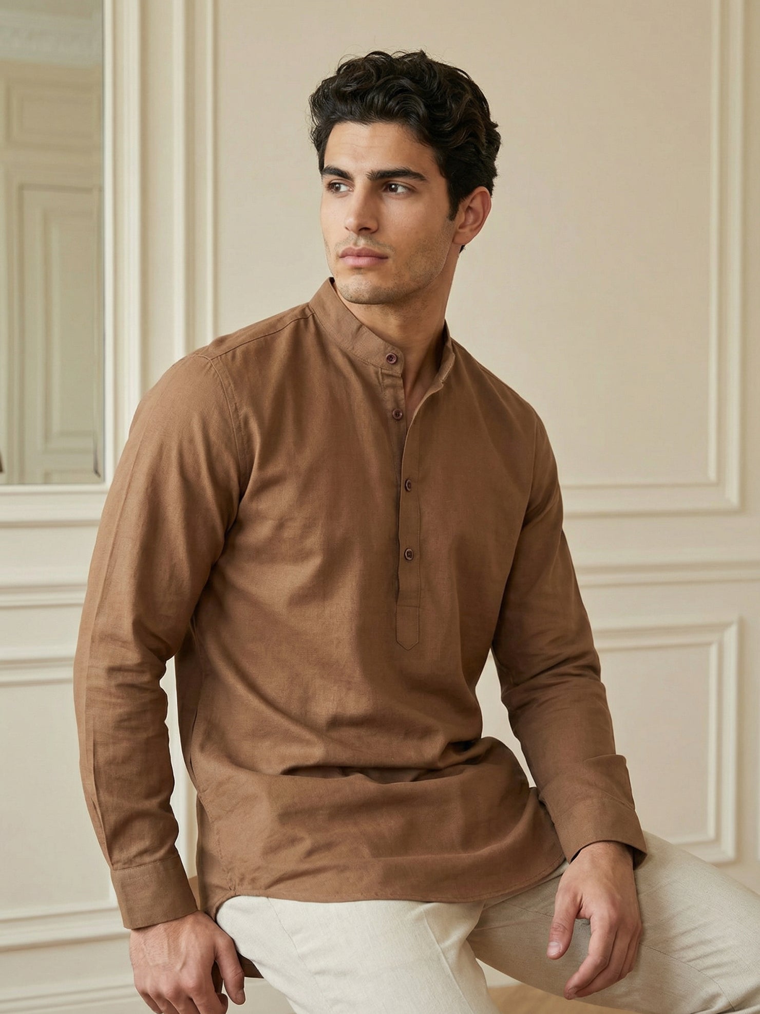 DesiQlo Men Solid Kurta Only - Brown
