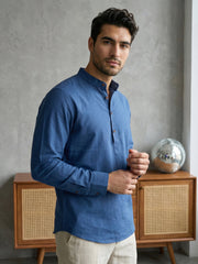 Men’s Solid Pure Cotton Short Kurta ( 65SK 5398Navy ) [FF] [P-16]
