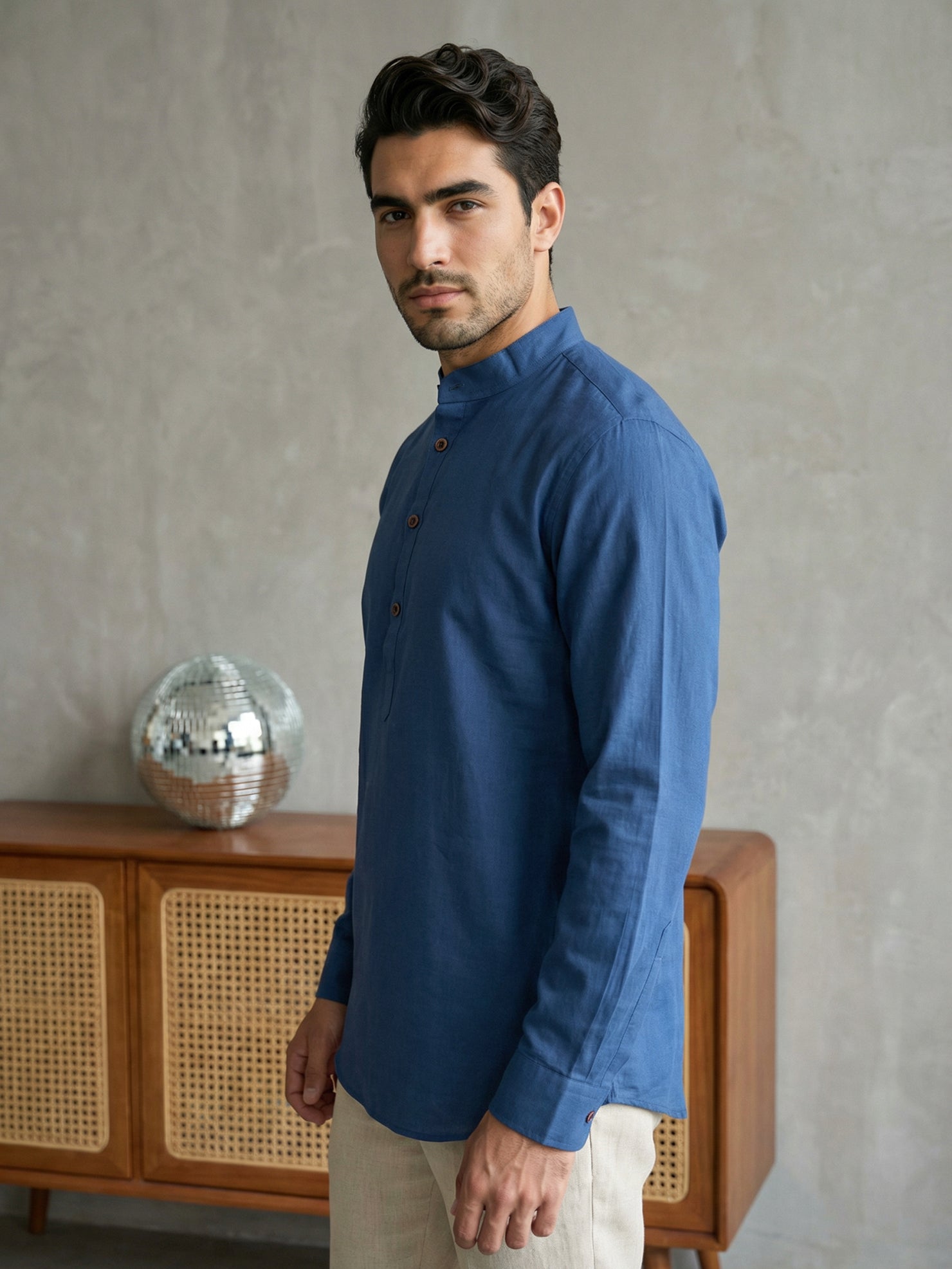 DesiQlo Men Solid Kurta Only - Blue - 65SK_5398Navy_S