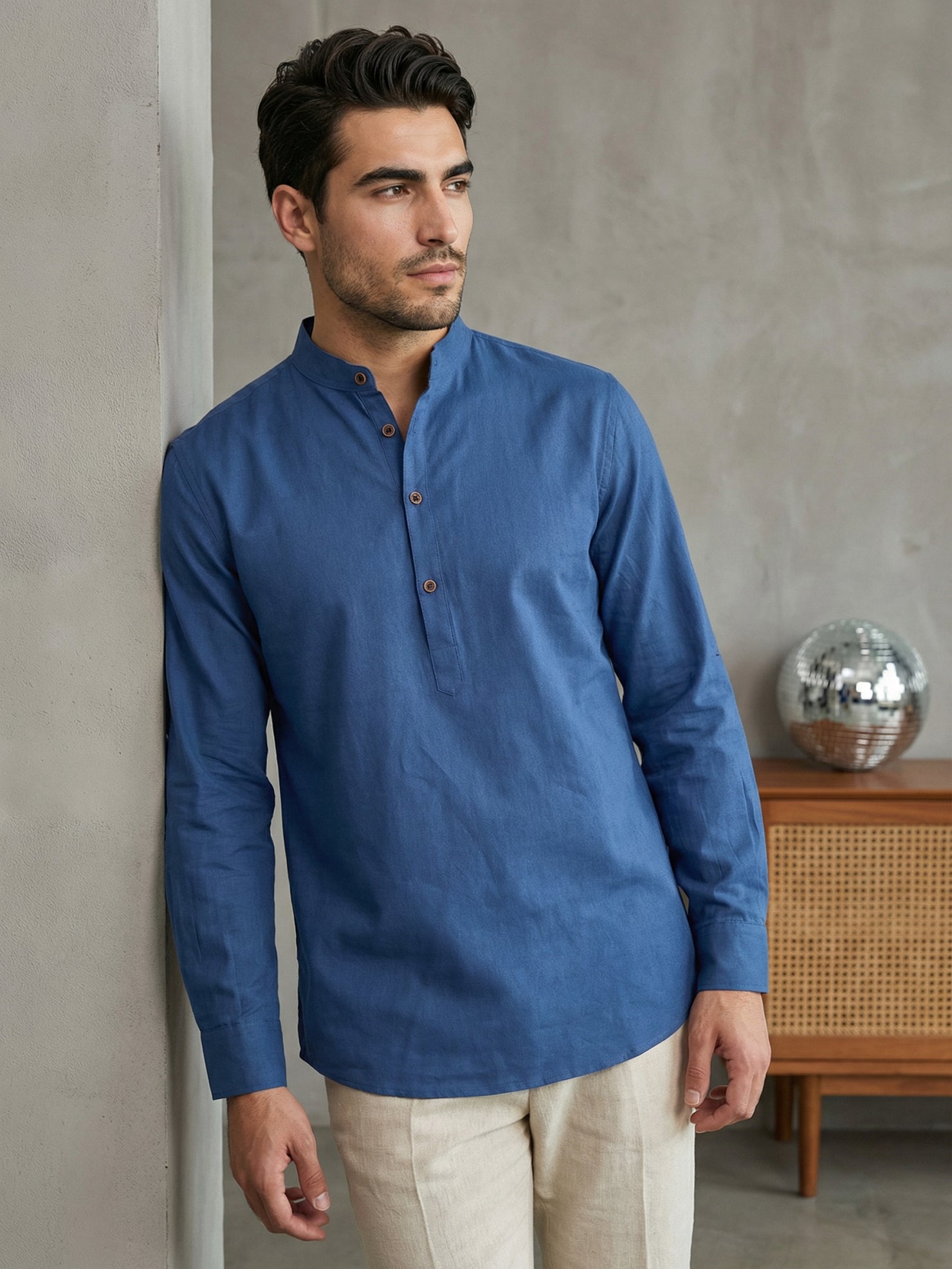 DesiQlo Men Solid Kurta Only - Blue - 65SK_5398Navy_S