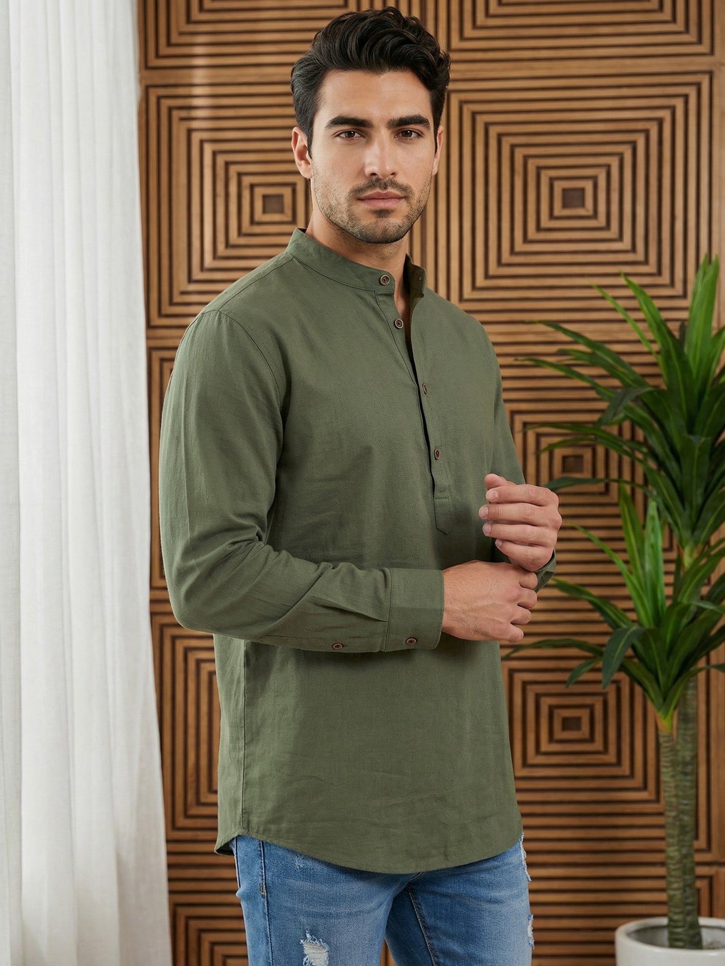 DesiQlo Men Solid Kurta Only - Green - 65SK_5398Olive_S