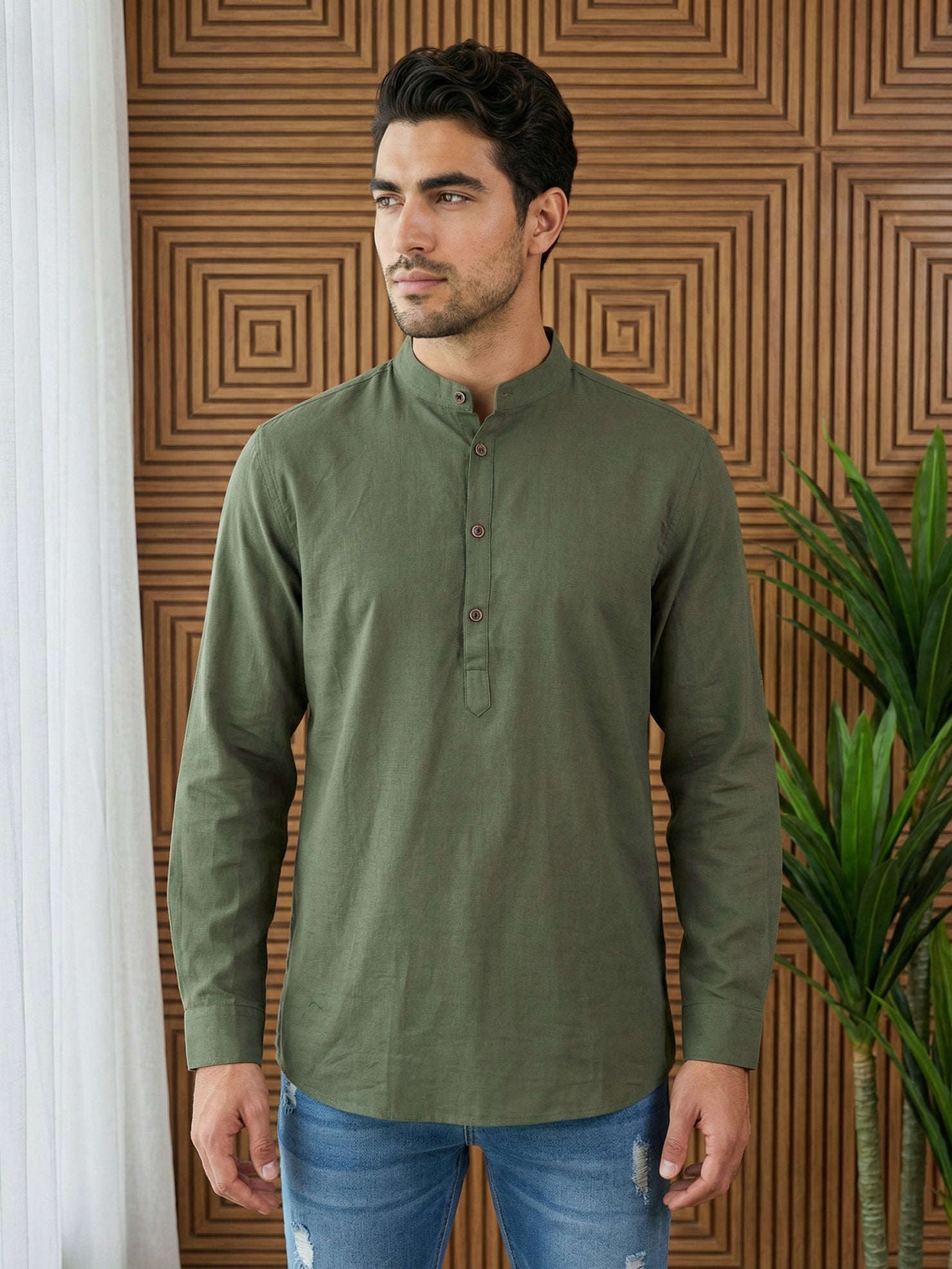 DesiQlo Men Solid Kurta Only - Green - 65SK_5398Olive_S
