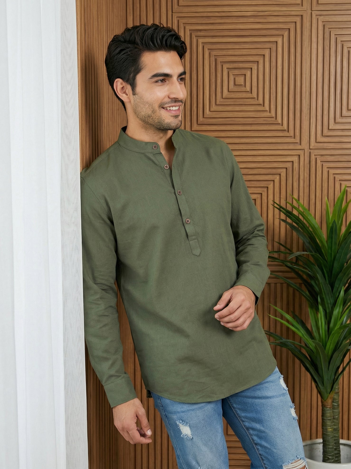 DesiQlo Men Solid Kurta Only - Green - 65SK_5398Olive_S