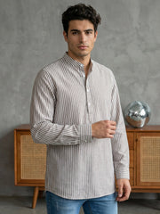 Men’s Beige Striped Short Kurta ( 65SK 5456Beige ) [FF] [O-6]