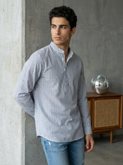 Men’s Blue Striped Short Kurta ( 65SK 5456Blue ) [FF] [O-6]