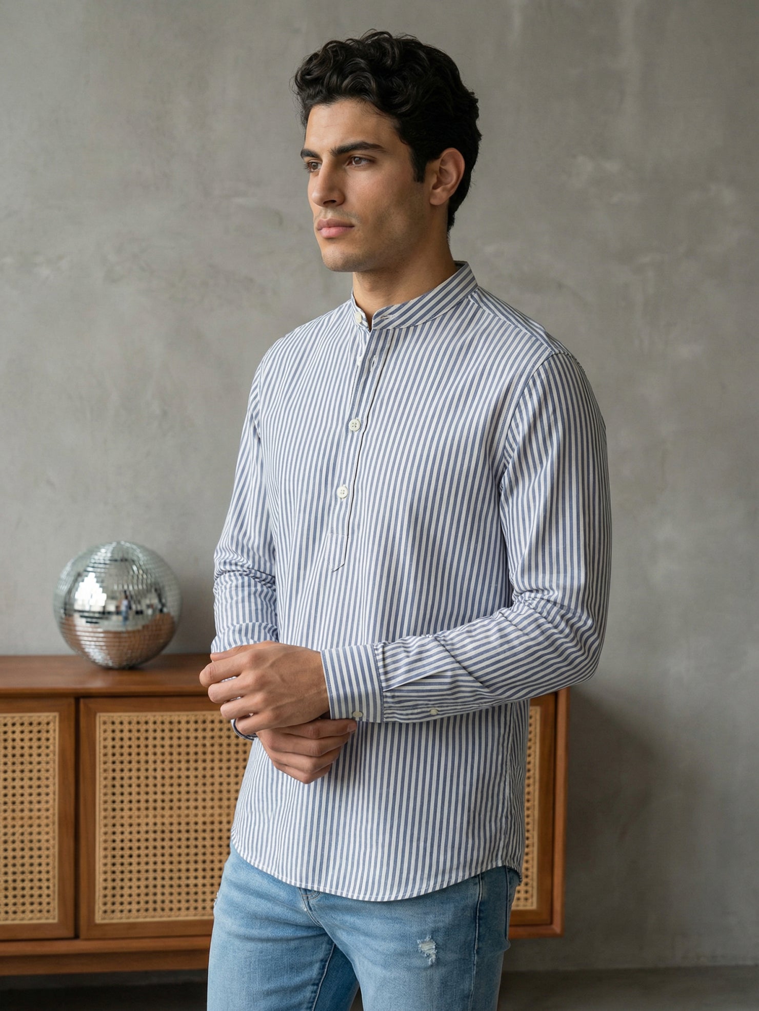 DesiQlo Men Striped Kurta Only - Blue - 65SK_5456Blue_S